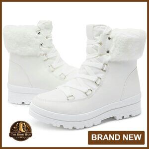 Women's Waterproof Combat Boots with Fur Lining, Non-Slip Sole, Size 8